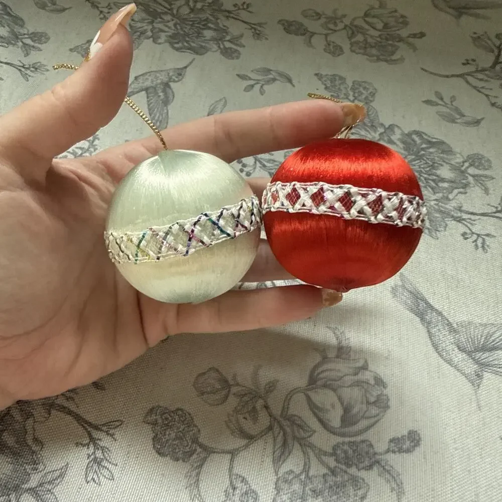 Vintage Satin Unbreakable Christmas Ornaments Lot 6 Colorful Pastel Sparkle